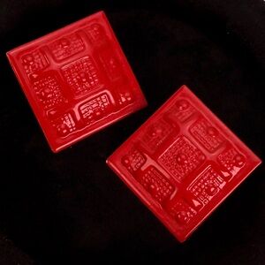 Red Textured vintage Square lightweight pierced earrings